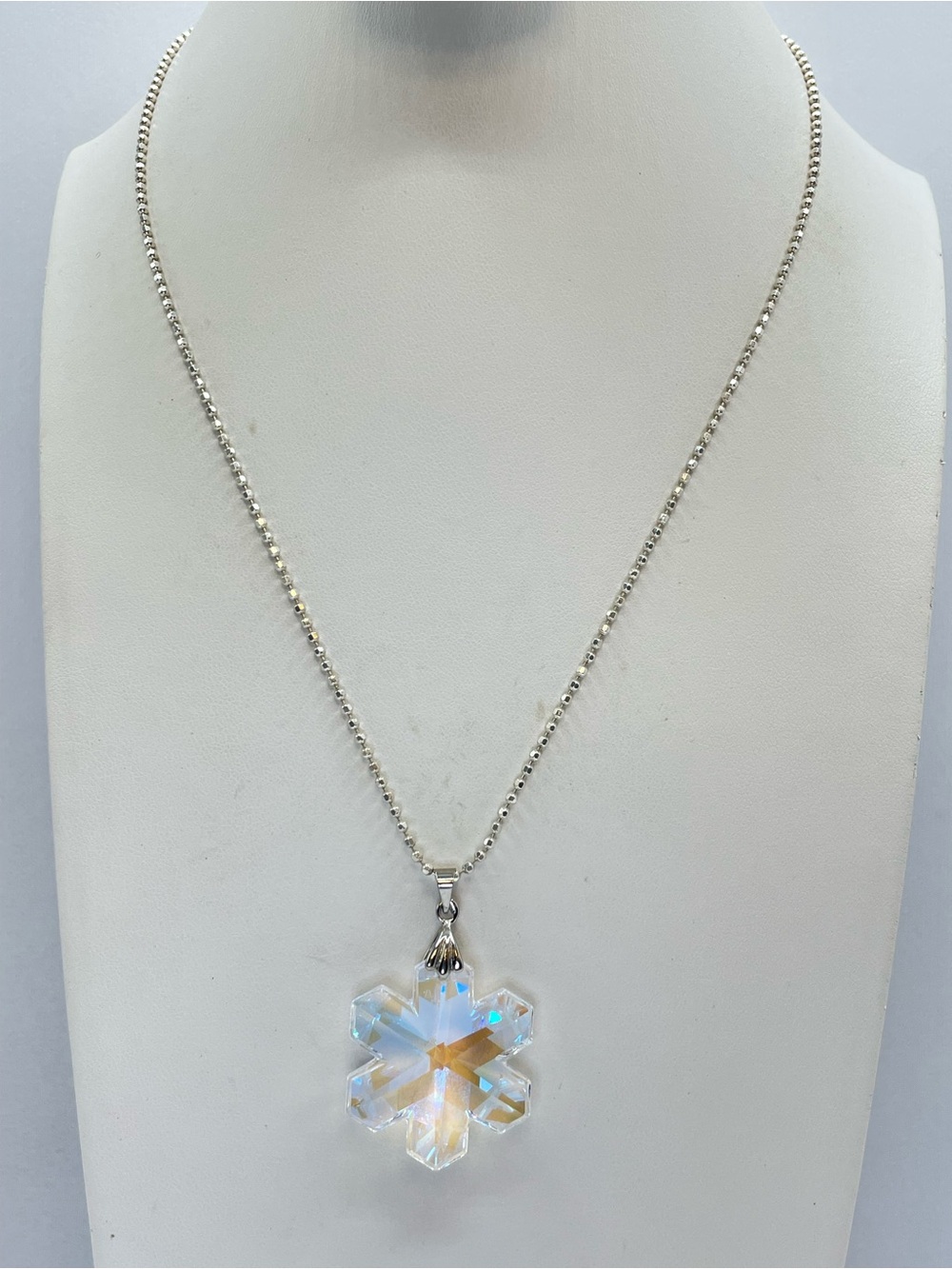 925 Sterling Silver Swarovski Crystal Elements AB Snowflake Crystal Necklace